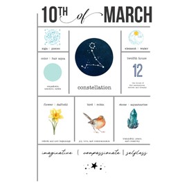 Birthdate Journal, March 10 - Pisces Zodiac Birthday Gift Notebook