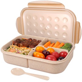 Jeopace Lunch Box Lunch Box with Straw Fiber Large Capacity 1,150ml Lightweight, Leak Proof, Portable with Spoon (Straw Color)