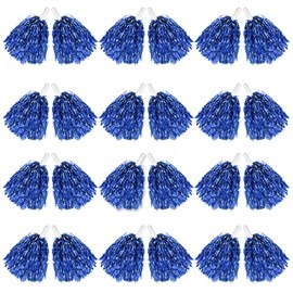DILIBRA 24Pcs Metallic Cheerleading Pom Poms, Cheerleaders Cheer Pompoms with Baton Handle, Cheering Squad Hand Flower for Adults Team Spirit Sports Game Dancing Party (Blue)