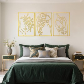 RE:BLEU 3 Pcs Gold Wall Art Minimalist Female Line Art, Modern Gold Wall Decor for Bedroom, Living Room, Office Decorative 15inch