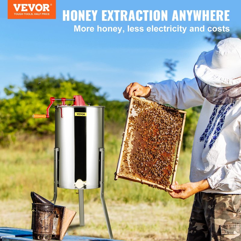 VEVOR 3 Frame Honey Extractor, Stainless Steel Manual Beekeeping Extraction,