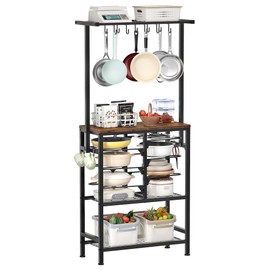 CHOEZON Pots and Pans Rack, Multi-Tier Kitchen Storage Shelf, Cookware Organizer with Hooks and Mesh Shelves, Cooking Rack with Pots and Pans Storage, for Kitchen, Rustic Brown and Black TPR60BF