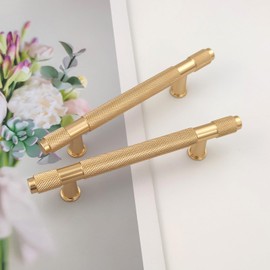 Pexintek 10 Pack Gold Modern Cabinet Handles 96mm Hole Centers Kitchen Bathroom bedrooms Study Furniture Door Vintage Pulls with Screws for Cupboards Drawer Wardrobe Dresser (Golden)