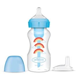 Dr. Brown's Options+ Kit de inicio de botella de cuello ancho a Sippy para bebé, azul, 9.5 onzas