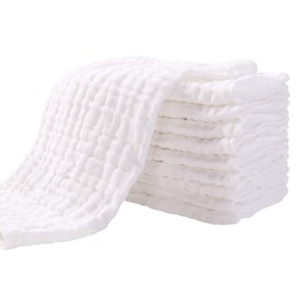 Yoofoss Muslin Squares 10 Pack Muslin Cloths 4 Layer Super Soft and Absorbent Baby Washcloths 100% Cotton 35x50cm White