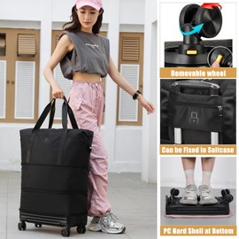 Duffle Bag with Wheels,Foldable Duffle Bag for Travel,Large Suitcases with Wheels,Foldable Travel Bags,Expandable Luggage,Carry on Luggage for Women Men(Upgrade - Blue)