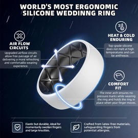 Egnaro Silicone Ring Men 1/4/6/7 Multipack of Breathable Mens Silicone Rubber Wedding Rings Bands with Air Flow Grooves