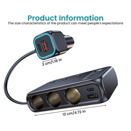 Zigarettenanzünder Verteiler, 171 W 9 IN 1 Auto Kfz Ladegerät Adapter, Zigarettenanzünder USB 3 Fach 12v/24v, Kfz Zigarettenanzünder Adapter, Auto Ladegerät Adapter, 3 Steckdosen 4 USB Anschlüsse