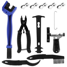 Chain Riveter Bicycle 12 Pieces Bicycle Chain Tool Set with Bicycle Cleaning Set Chain Lock Pliers Chain Gauge Bicycle Chain Pliers and 5 Pairs Bicycle Chain Rivets for 6-10 Speed Bicycle Chain