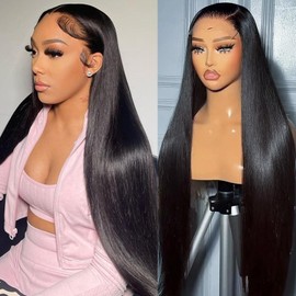 Rujoe 13x6 Lace Front Wigs Human Hair 250 Density HD Transparent Straight Lace Frontal Wigs for Women Glueless Wigs Human Hair Pre Plucked 28 Inch