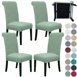 SPRINGRICO 4 Pack Dining Room Chair Covers with seat Belt, Stretch Parsons Chair Slipcover Washable Kitchen Dining Chair Cover Removable Seat Protector Set of 4, S3- Green