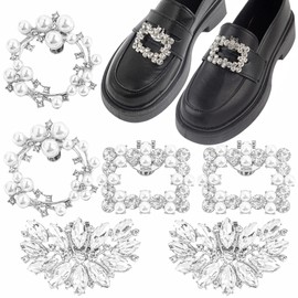 AUEAR, 6 Pack Rhinestone Shoe Clips Sparkling Crystal Buckles Metal for Party Wedding (Silver)