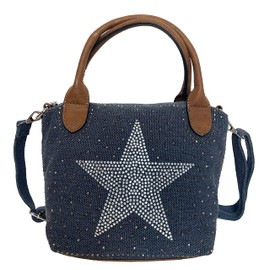 Star Rhinestone Glitter Small Star Women's Small Bag Canvas Fabric Fashion Handbag Shoulder Bag Fabric Bag Mini Girls, darkblue