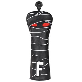 Golf Club Head covers Fairway Wood FW with Interchangeable Number Tag 3457X Black PU Leather Mummy Design Elastic Closure