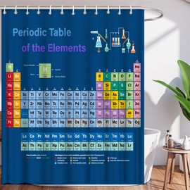 Periodic Table of Elements Shower Curtain for Chemistry Students and Teacher Use School Education Colorful Element Table Navy Blue Modern Polyester Curtains Bathroom Decor with Hooks 70"Wx70"H