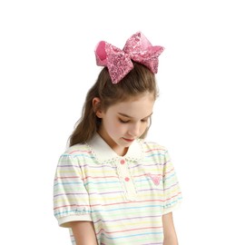 AMYDECOR 8 Inch Pink Sparkly Glitter Sequin Hair Bows for Girls