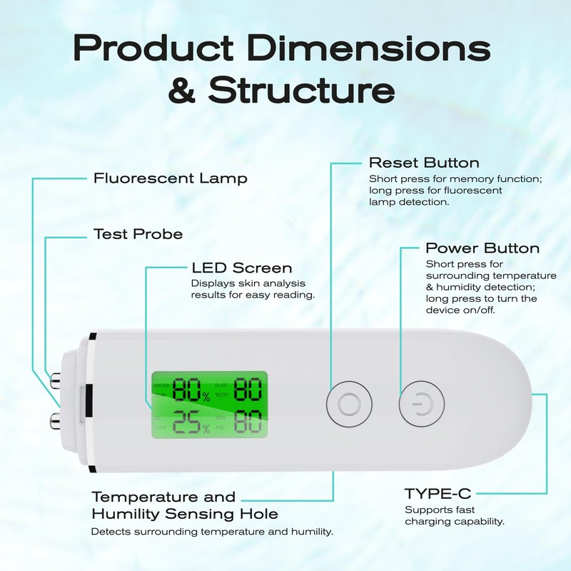 Skin Hydration Tester Monitor - Professional Portable Digital Corneometer Facial