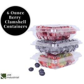 JAK Industrial 42 Pack - 6 Ounce Clear Plastic Vented Berry Containers with Clamshell Lids - For Blueberries, Raspberries, Blackberries