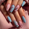 Spring Press on Nails Medium Coffin Fake Nails with Flower