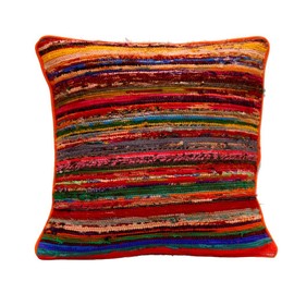 Trade Star Indian Rag Rug Cushion Cover, Hand Loomed Throw For Bed, Multi color Recycle Decorative Square Pillow, Hippie Cushion Cover 16" x 16" (Pattern 6)