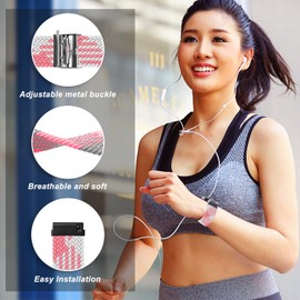 Niboow 20mm Strap for Garmin Venu Sq 2/Venu Sq 2 Music/Venu Sq/Venu Sq Music/Venu 2 Plus, Elastic Nylon Braided Watch Bands for Garmin Vivoactive 5/Vivoactive 3 Music/Forerunner 245 - Pink/White