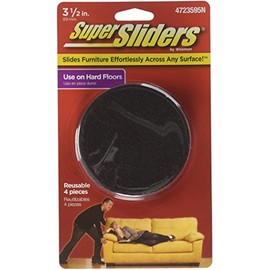 Super Sliders 3 1/2" Round Reusable Furniture Sliders for Hard Surfaces - Effortless Moving and Surface Protection, Brown (4 Pack)