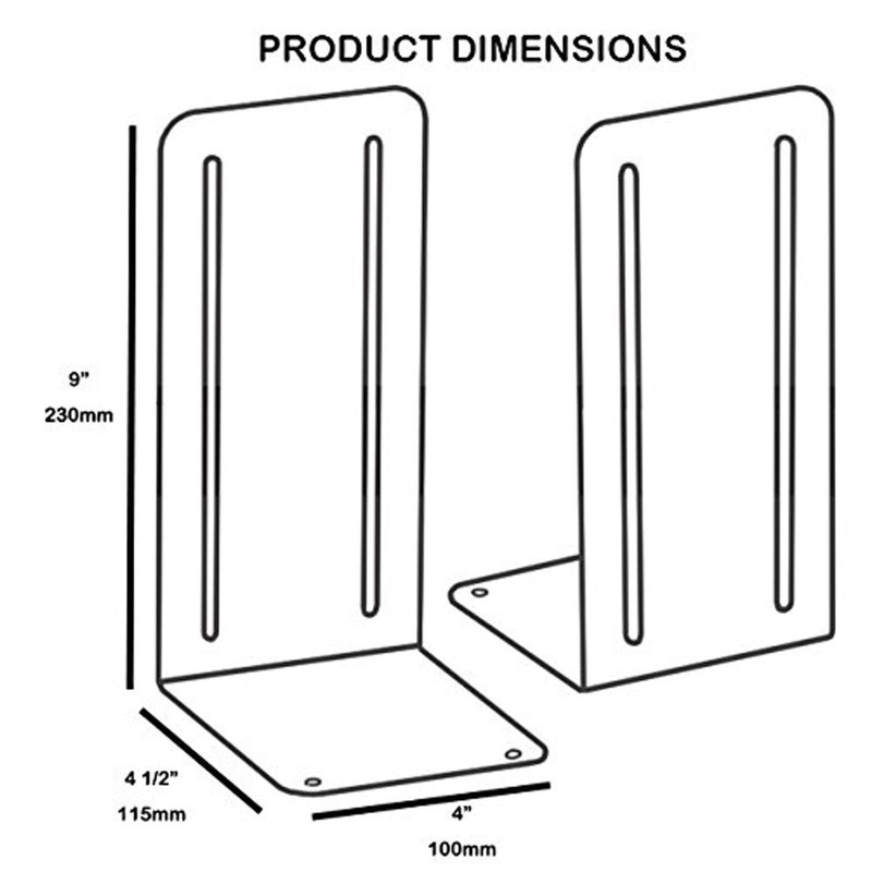 Acrimet Jumbo Premium Metal Bookends 9" (Heavy Duty) (Silver Color)