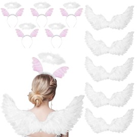 Unittype 12 Pcs White Feather Angel Costumes Nativity Wings and Elastic Angel Headbands for Adults Christmas Mardi Gras Party(Lovely Style)