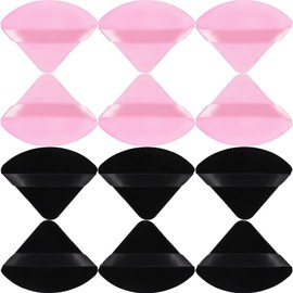 JOLY Triangle Powder Puff Face Makeup Sponge Beauty Blender Stocking Stuffers Puffs for Women apply Loose Powder and Foundation (6Pcs_Black+6Pcs_Pink)
