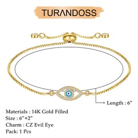 Dainty Gold Bracelets for Women, 14K Gold Filled Adjustable Layering Bracelet Cute Evil Eye Bracelet Gold Layered Chain Evil Eye Bracelets for Women Jewelry, No Size, Metal