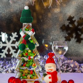 Bencailor 12 Pcs Mini Knit Hat Mini Christmas Scarf Set Mini Santa Hats for Crafts Mini Christmas Decorations Christmas Tree Ornaments for DIY Craft Art Snowman Doll (Green)