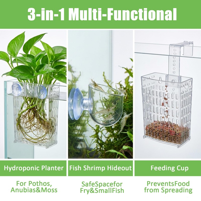 4 Pcs Hanging Aquarium Plant Holder with Feeders, Adjustable Height