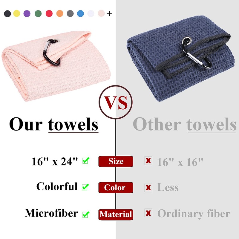 VIVIDLY 2 Pack Tri-fold Golf Towels, Premium Microfiber Fabric Waffle