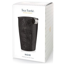 Tea Forte Double-Walled Ceramic Kati Cup, Removable Stainless Steel Infuser Basket and Lid, Steeps 12 oz Loose Leaf Tea, Dishwasher & Microwave Safe, Noir