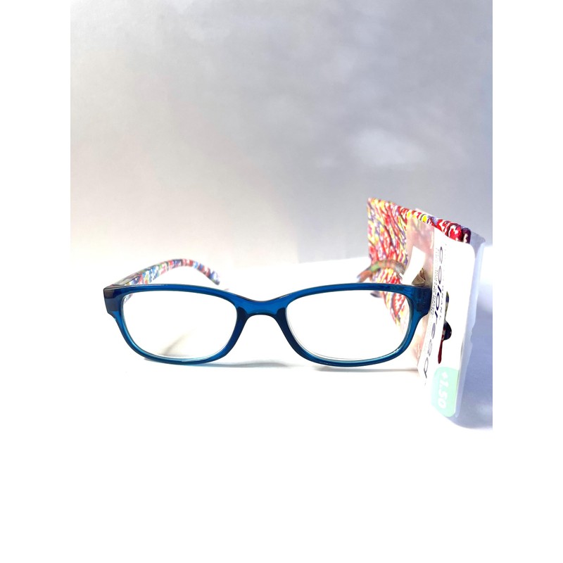 Foster Grant colored reading glasses, Makayla blue printed temples +1.25