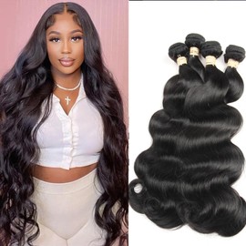 Yifute Human Hair Bundles Body Wave 4 Bundles (22 24 26 28 inches) 100% Brazilian Unprocessed Body Wavy Bundles Human Hair10A Natural Black Weave Hair Extensions for Women