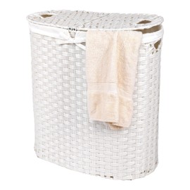 Seville Classics Premium Handwoven Portable Laundry Bin Basket with Carrying Handles, Household Storage for Clothes, Linens, Sheets, White, Oval Hamper