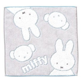 Nishikawa XT44708631 Miffy Mini Towel, 9.8 x 9.8 inches (25 x 25 cm), Washable, 100% Cotton, Jacquard Weave and Soft Texture, Made in Japan, Gray