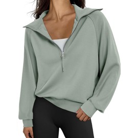 Trendy Queen Womens Oversized Sweatshirts Quarter Zip Hoodies Half Pullover Long Sleeve Crewneck Shirts Fleece Fall Outfits Clothes Teen Girls Winter Fashion Clothes 2024 LightGreen M