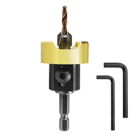 55228 Countersink Drill Bit with Adjustable Depth Stop, Carbide Tipped 82 Degree Countersink Set with 3/8 D x 9/64 Drill D x 1/4 Inch Quick Release Hex SHK