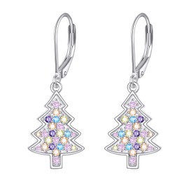 POPLYKE Christmas Tree Earrings For Women Sterling Silver Christmas Tree Earrings Christmas Decoration Gift For Women, Sterling Silver, No Gemstone