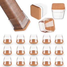 Pack of 24 Protective Caps for Chair Legs, Transparent Floor Protectors with Felt Gliders for Chairs - Silent Floor Protection for Wooden Floors Tiles Non-Slip Square 22-30 mm