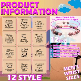 Cunno 12 Set Christian Cross Bracelets Bulk Religious Cross Beaded Bracelet for Women Men 12 Natural Beaded Stuffs Inspirational Cards Envelope Christian Jewelry Faith Gift(Chic Style,Pink)