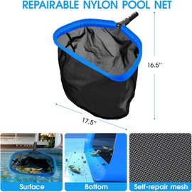 TidyMister All in One Pool Cleaning Kit - 18'' Repairable Pool Nylon Net & 18'' Detachable Round Brush & 11'' Fine Mesh Skimmer Net & Pool Chlorine Floater & Handy Scrubber for Water Line Cleaning