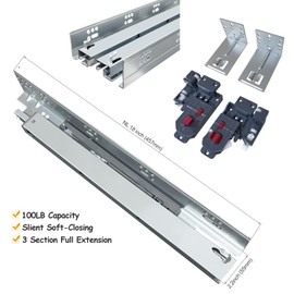 4 Pair 18 Inch Undermount Soft Close Drawer Slides Full Extension Concealed Bottom Mount Drawer Slides with 3D Adjustable Lock Device and Rear Mounting Brackets, 100 LB Capacity