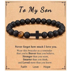 Unbranded Bracelet To My Son Bracelet Black With Cross And Heartfelt Message Gift For Son