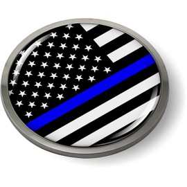 Thin Blue LINE (Stripe) US American Flag 3D Domed CAR Emblem Badge Sticker Chrome Plastic Round Bezel