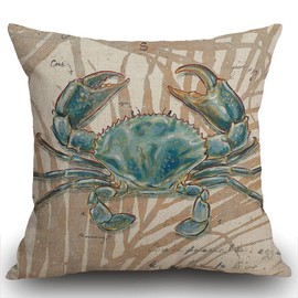 Smooffly Ocean Beach Outdoor Cushion Cover Decorative Sea Coastal Theme Decor Throw Pillow Covers Case Square Pillowcase 18x18 Crab Decorations for Patio Couch Sofa,Marine Animals Pillowcase 45x45cm
