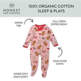 HonestBaby 1 Sleep and Play Footed Pajamas One-Piece Sleeper Jumpsuit Zip-Front Pjs Organic Cotton for Baby Girls, Boys, Unisex, Pink Gingerbread, 6-9 Months