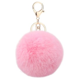 Auranso Pom Pom Fluffy Keyring Plush Charm Ring Faux Fur Bag Pendant Keychain Nude Pink